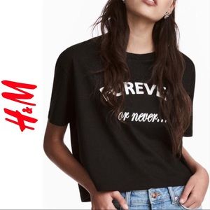 H&M Black Cropped Forever or Never Tee